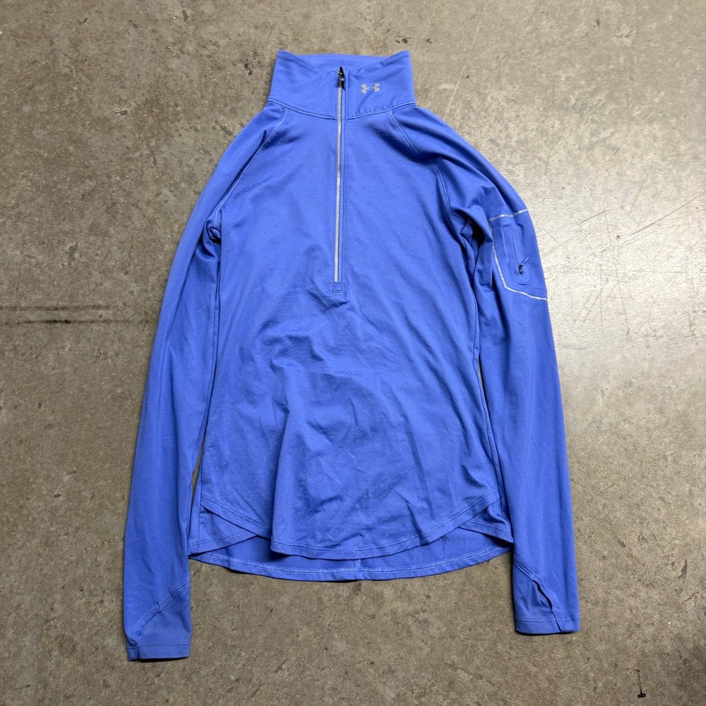 Under Armour Womens Blue 1/4 Zip Running Pullover Long Sleeve Shirt Pocket 2449